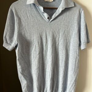 SuitSupply Polo Shirt Men's Large Blue Cotton Silk Short Sleeves Knit